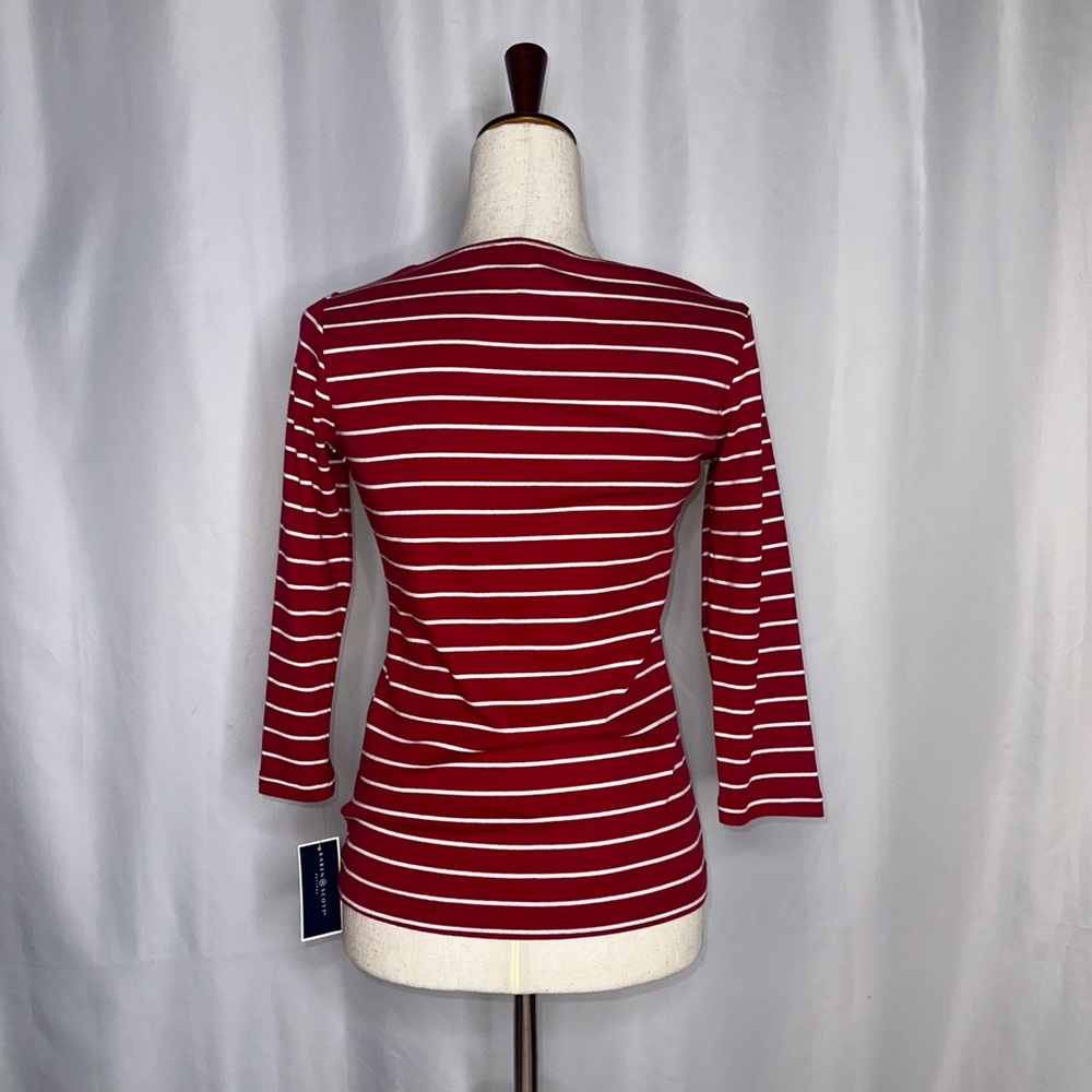 Karen Scott Christmas Red White Embellished Holiday Shirt, Petite XS (0P) NWT - Picture 7 of 9